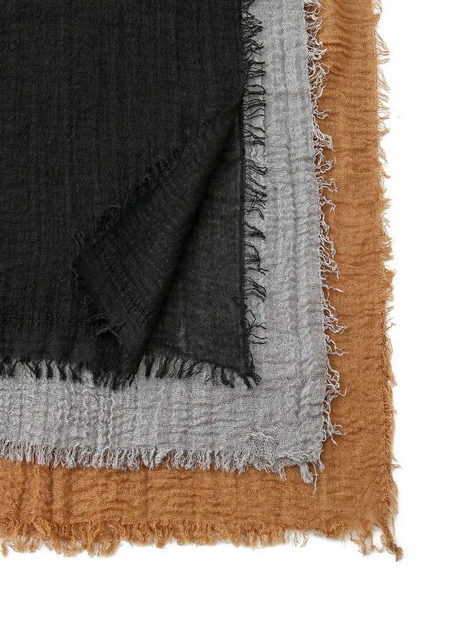 EVQ 3 PCS Women Soft Scarf Shawl Long Scarf, Head Wrap Scarves for Women (3pcs Black+Brown+Gray(70.9"x35.5")) - Image 5